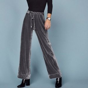 Reformation Silk Velvet Nolan Pant Silver Grey